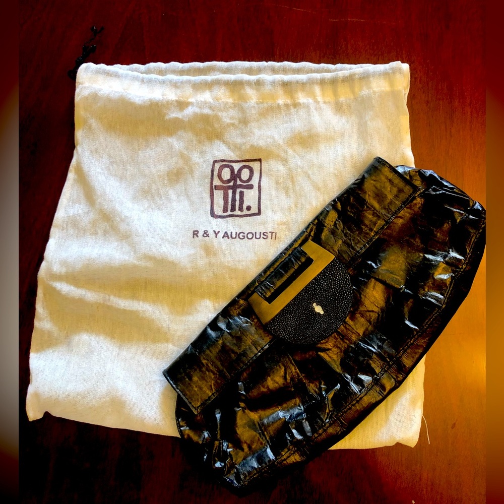 R&Y Augousti stingray and snakeskin clutch, black VGUC